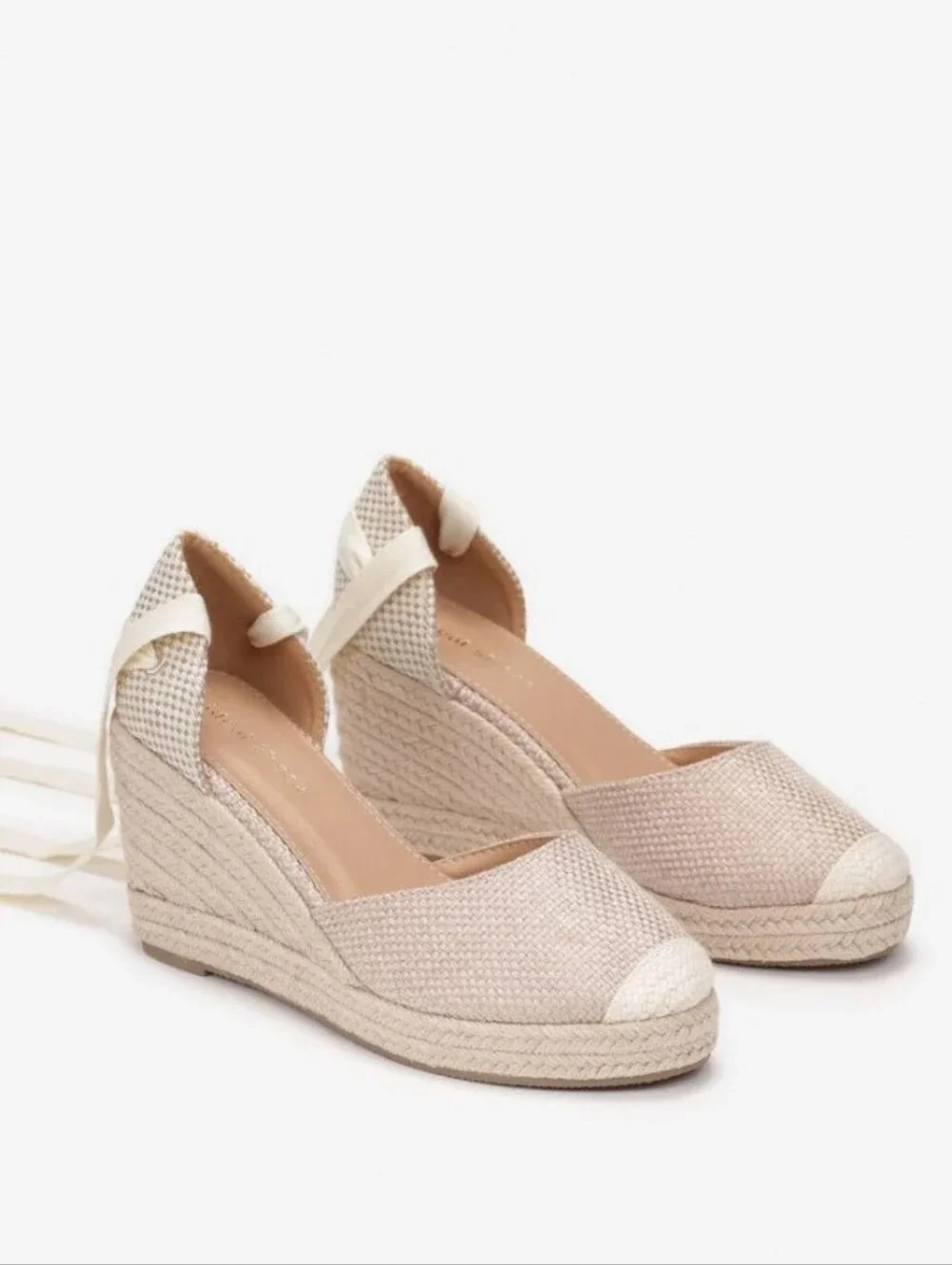 Women's Tan Cream Schuh Velma Espadrille Wedge Sandals with Ankle Wrap Size 7